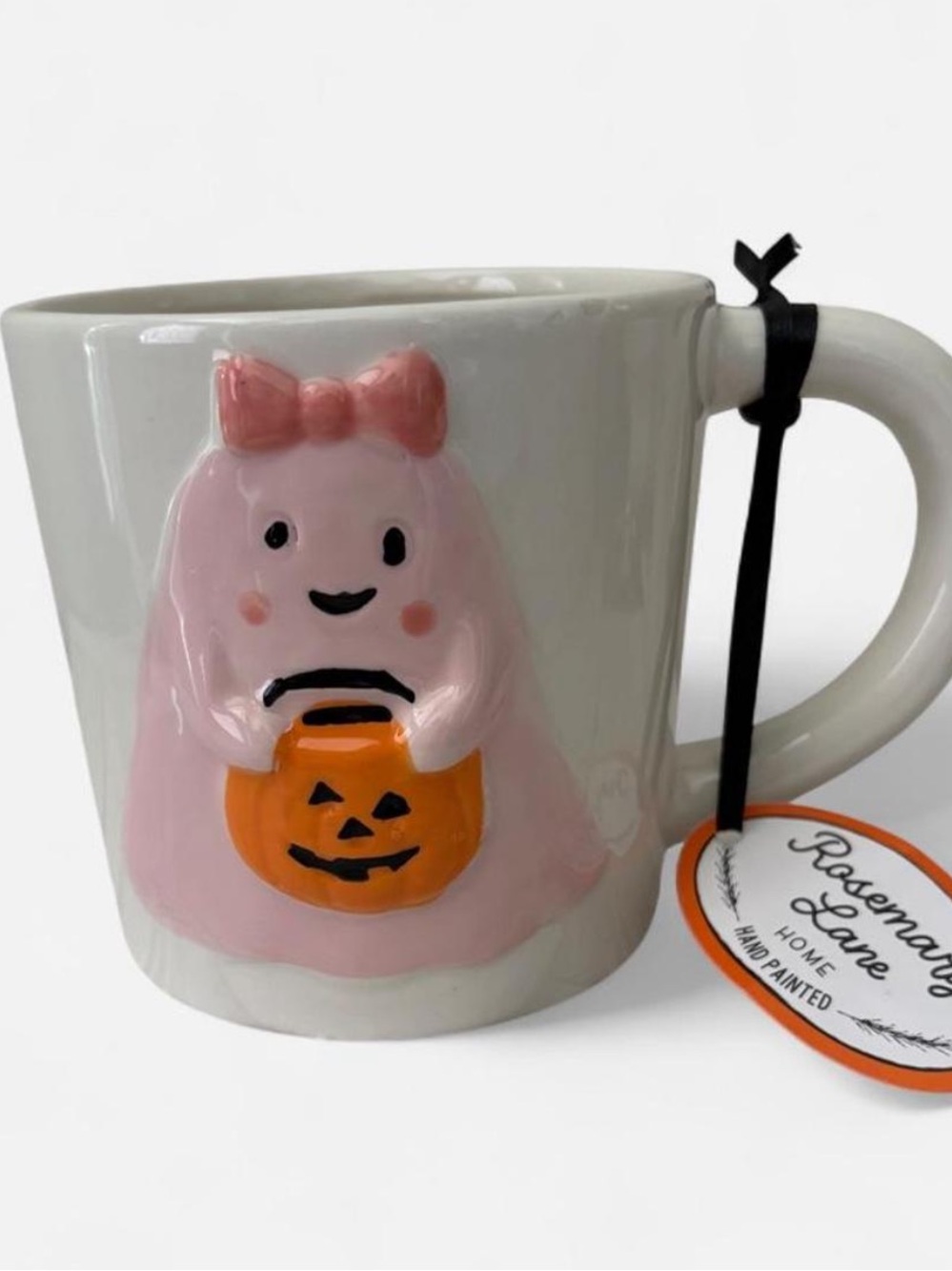 Pink Ghost Halloween Mug with Pumpkin Candy Bucket -